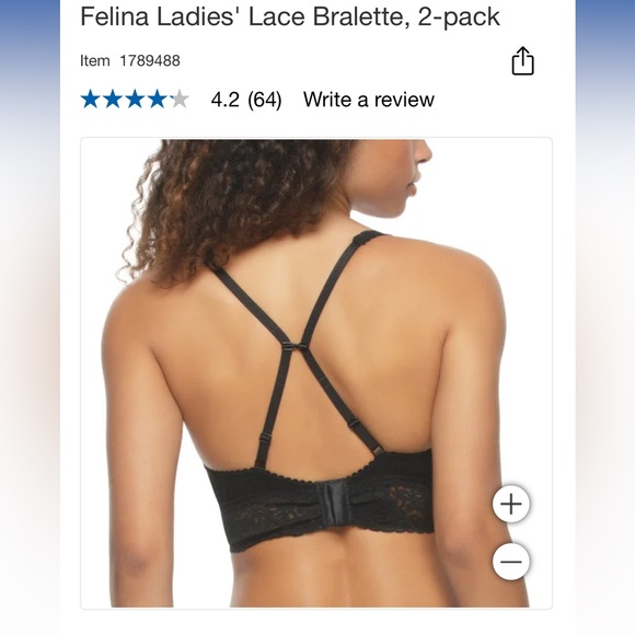 Set of two - unboxed, new Felina Ladies' Lace Bralette, 2-pack black and white - Picture 8 of 13